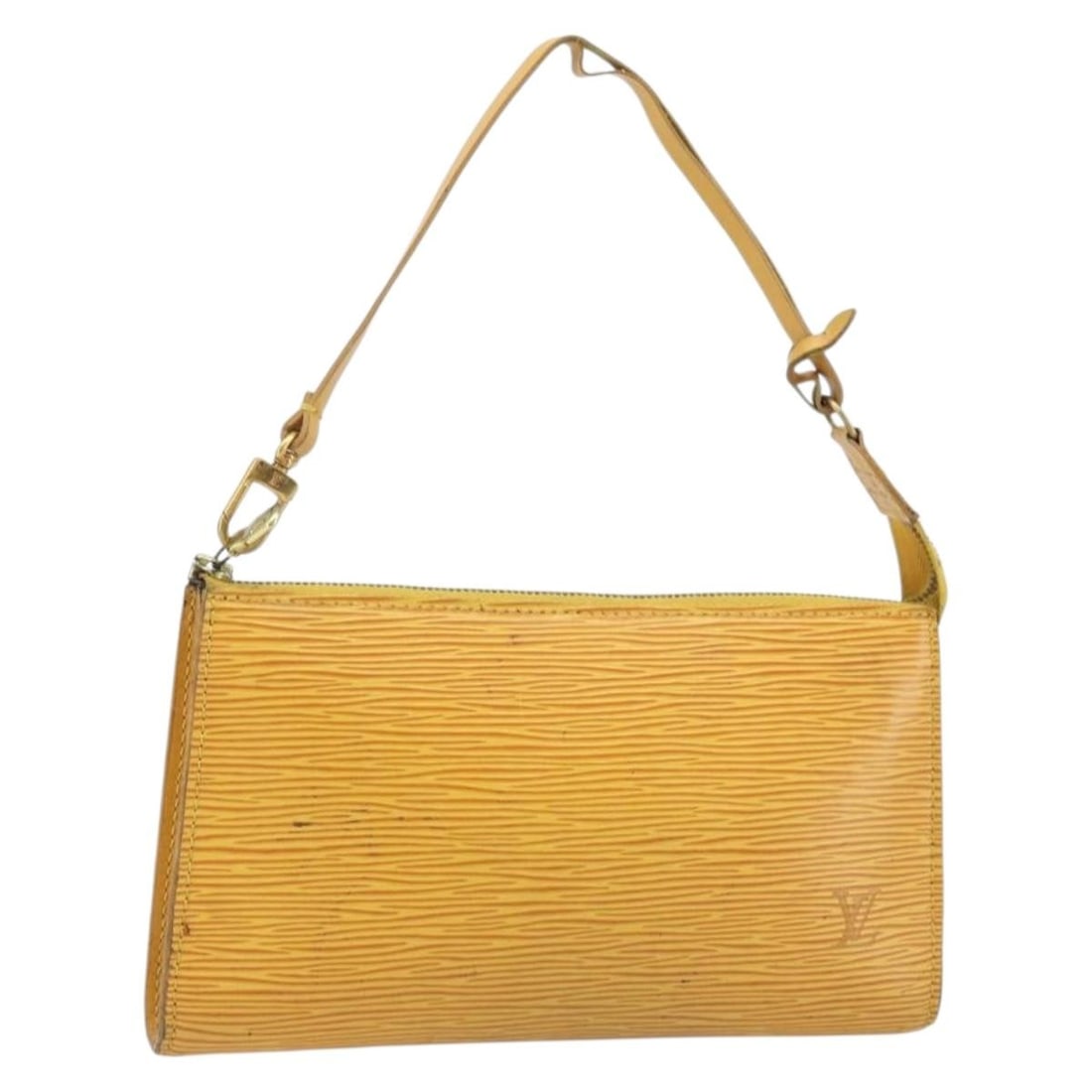 Yellow Epi Leather Pochette Accessoires Pouch by Louis Vuitton M52949: Yellow Epi Leather Pochette Accessoires Pouch by Louis Vuitton M52949 This is a Louis Vuitton Epi Pochette Accessoires pouch in yellow, crafted from Epi leather. The pouch is designed for women and fe
