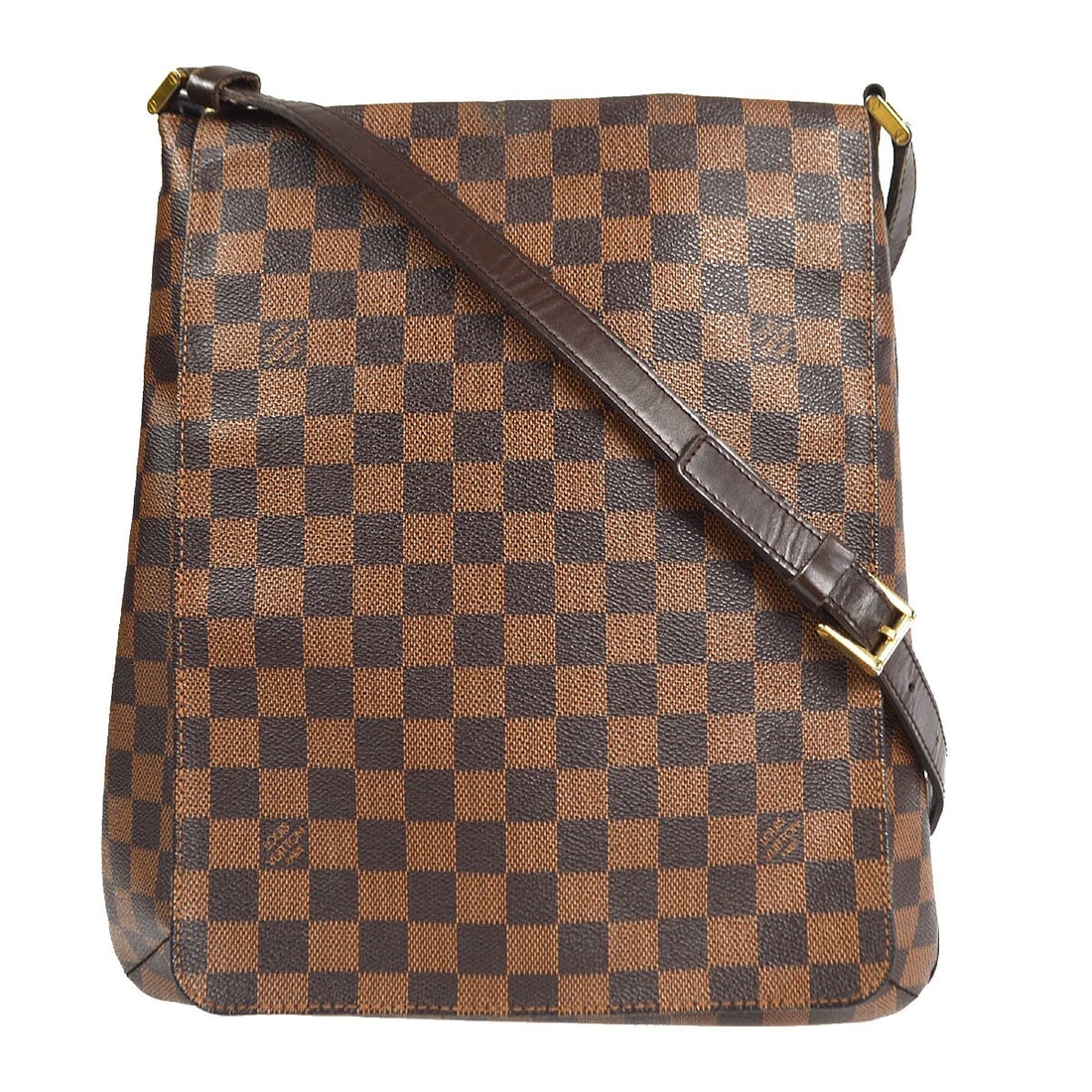 Louis Vuitton Musette Damier Canvas Crossbody Bag N51302: Louis Vuitton Musette Damier Canvas Crossbody Bag N51302 Vintage Louis Vuitton Musette cross body shoulder bag in brown Damier canvas with leather trim. This medium bag features a flap magnetic closur