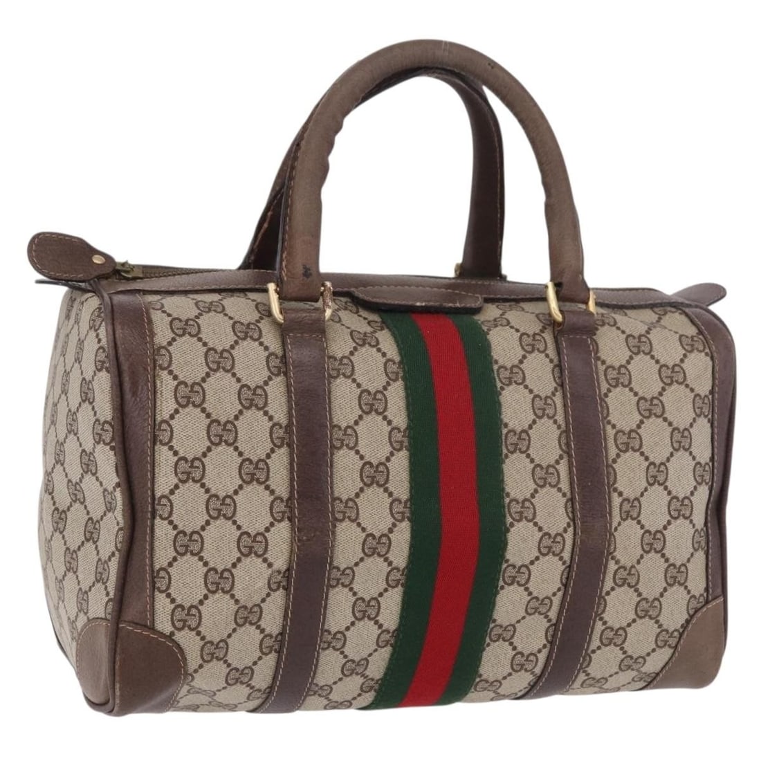 Gucci Sherry Line Boston Bag GG Supreme PVC Leather Beige Gold: Gucci Sherry Line Boston Bag GG Supreme PVC Leather Beige Gold Authentic Gucci GG Supreme Web Sherry Line Boston bag in beige and gold PVC leather with GG canvas. This women's handbag was made in Ital