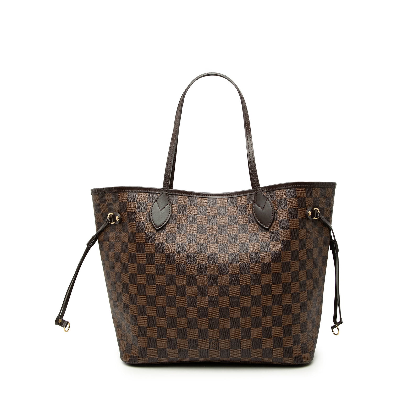 Louis Vuitton Neverfull MM Damier Ebene Brown Tote Bag: Louis Vuitton Neverfull MM Damier Ebene Brown Tote Bag Louis Vuitton Neverfull MM in Damier Ebene canvas with leather trim and flat leather shoulder straps. The bag features an open top with a lobster