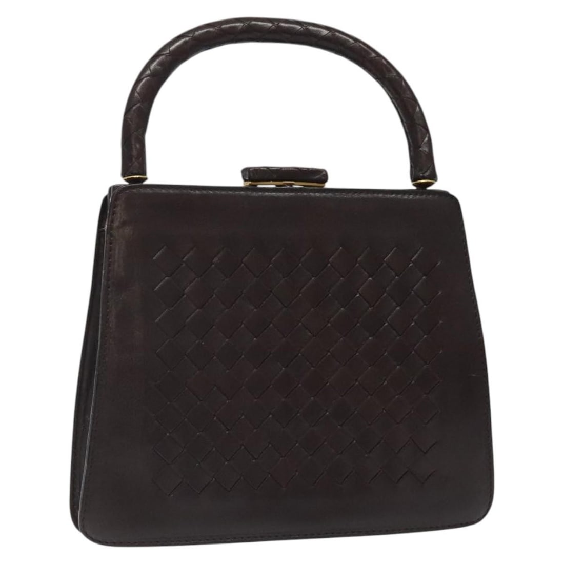 Bottega Veneta Intrecciato Brown Leather Handbag Gold Tone 123359A: Bottega Veneta Intrecciato Brown Leather Handbag Gold Tone 123359A Bottega Veneta Intrecciato handbag in brown and gold leather, made in Italy. This women's handbag is offered with the item only; box 