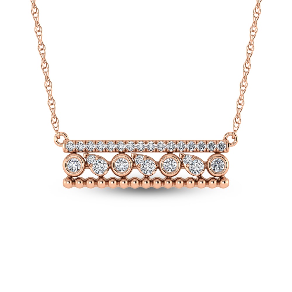 14K Rose Gold Diamond 3/8 Ct.Tw. Fashion Necklace: 14K Rose Gold Diamond 3/8 Ct.Tw. Fashion Necklace 14k Rose Gold Stone Color: G-h Stone Clarity: Si2 Unless otherwise specified, pendants that include a chain are paired with our standard 18-inch lengt