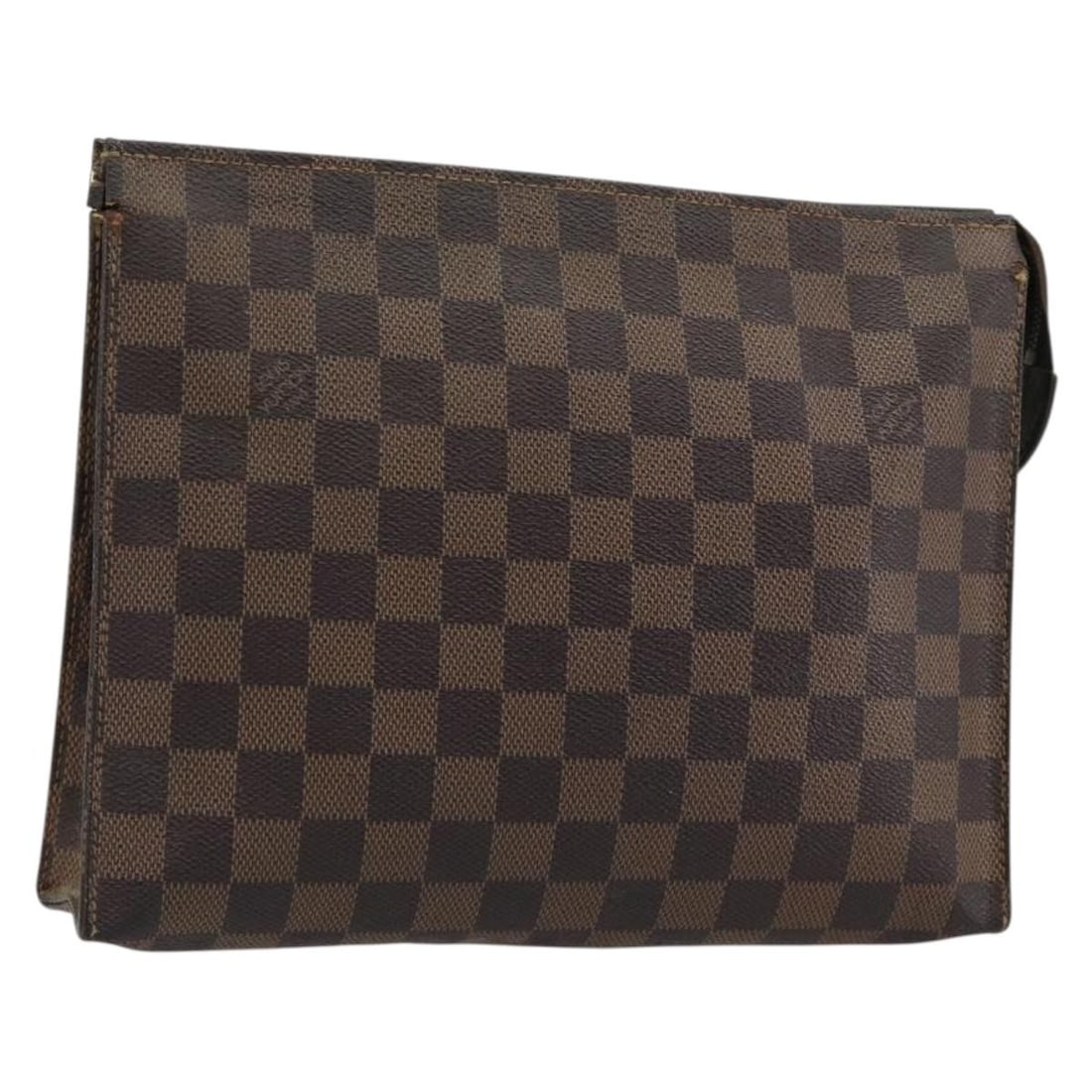 Louis Vuitton N47543 Poche Toilette 26 Damier Ebene Canvas Pouch: Louis Vuitton N47543 Poche Toilette 26 Damier Ebene Canvas Pouch Louis Vuitton Damier Ebene Poche Toilette 26 pouch in Damier Ebene canvas. This made-in-France piece shows heavy use, including wear to