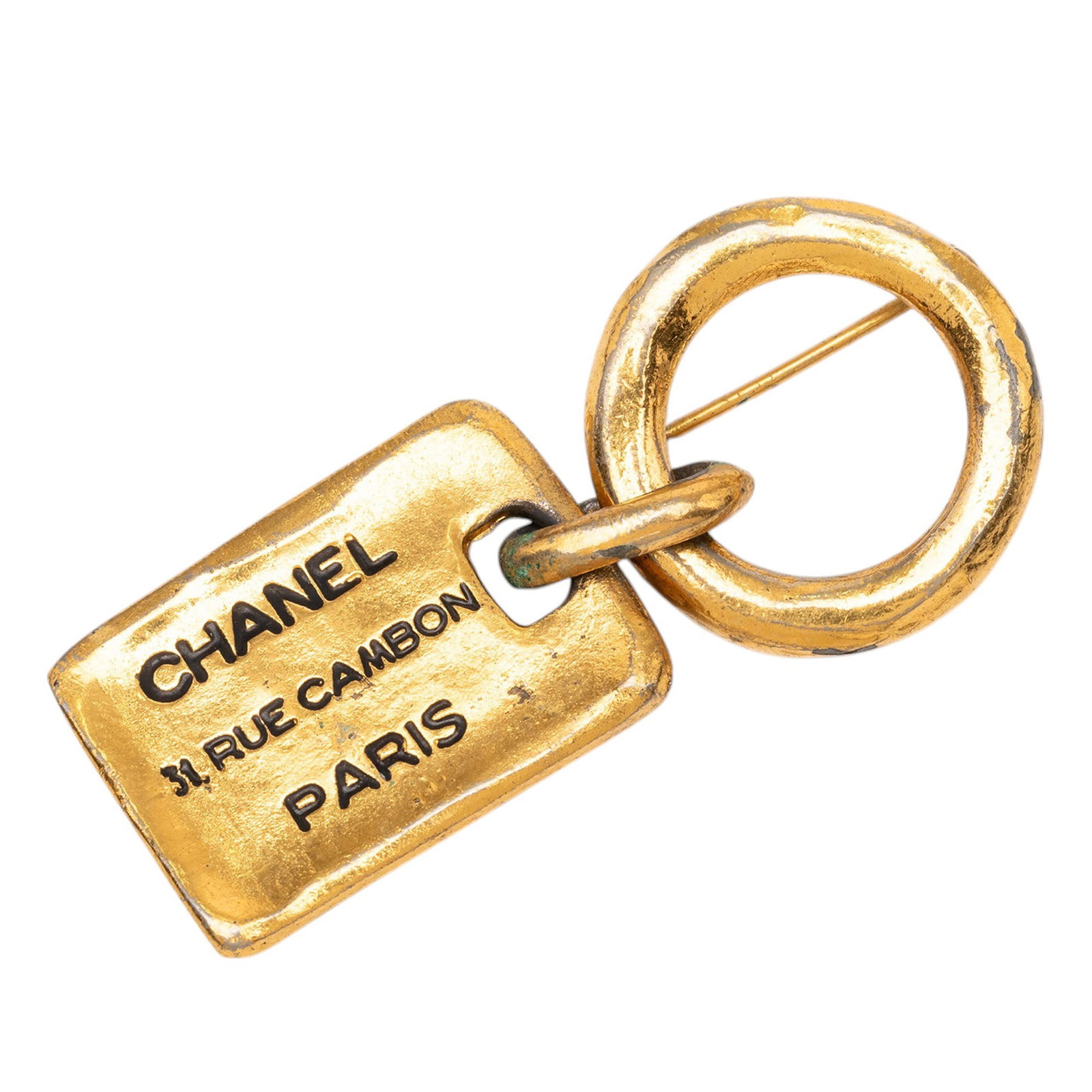 Chanel Rue Cambon Tag Brooch Gold Plated Metal (1 of 5)