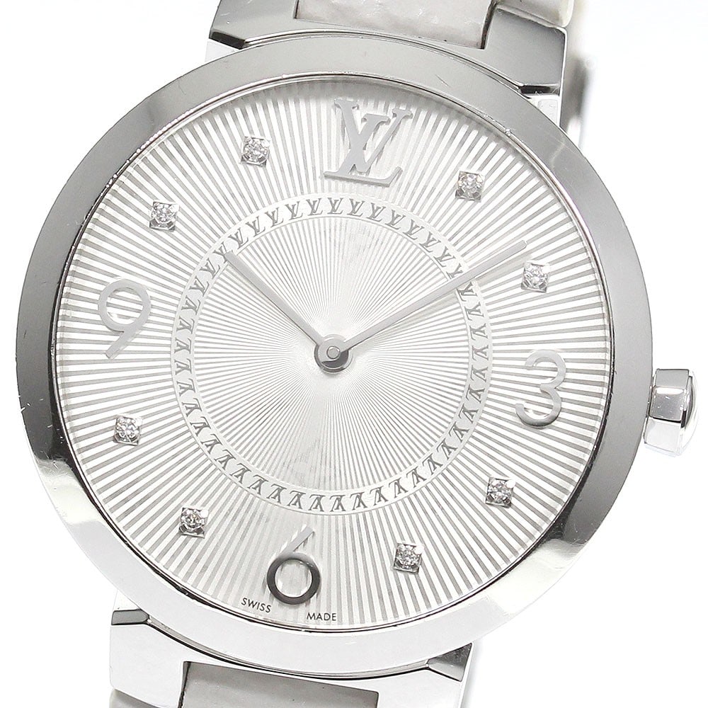 Louis Vuitton Tambour Slim MM Quartz Ladies Watch Q13MJ: Louis Vuitton Tambour Slim MM Quartz Ladies Watch Q13MJ This Louis Vuitton Tambour Slim MM women's wristwatch features a stainless steel case and a leather belt, complemented by a silver dial. The wat