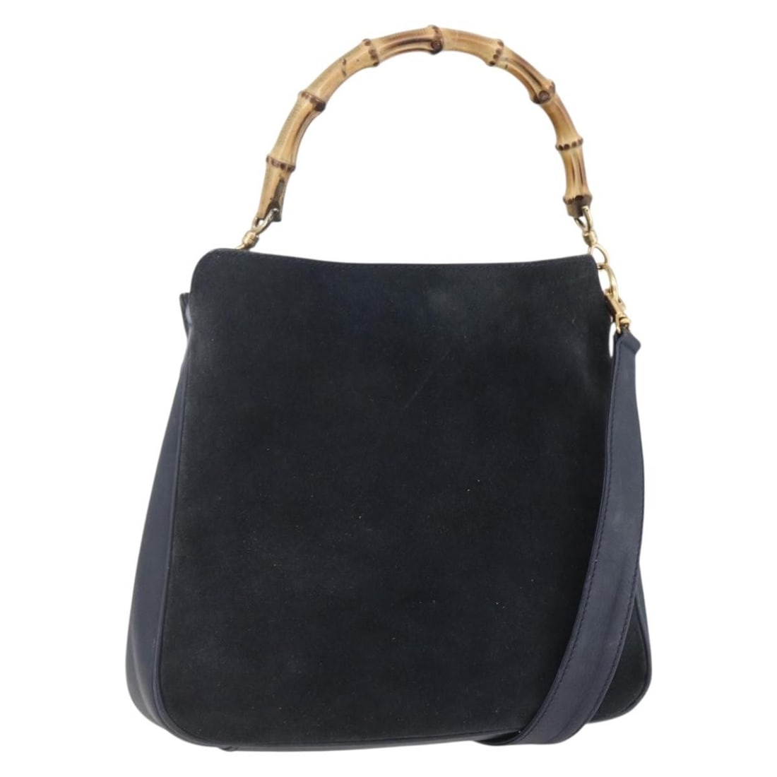 Gucci Bamboo 2way Suede Handbag Navy Gold with Shoulder Strap: Gucci Bamboo 2way Suede Handbag Navy Gold with Shoulder Strap Gucci bamboo 2-way handbag in navy suede with gold-tone accents. Made in Italy, this women's bag includes a shoulder strap for hand or sho