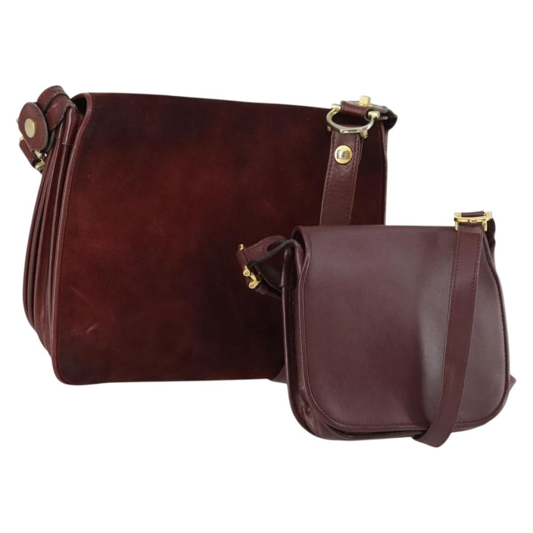 CARTIER Bordeaux Leather Shoulder Bag Set of 2 Authentic: CARTIER Bordeaux Leather Shoulder Bag Set of 2 Authentic This luxurious CARTIER shoulder bag set features an elegant Bordeaux leather exterior. Designed for both style and functionality, this bag is p