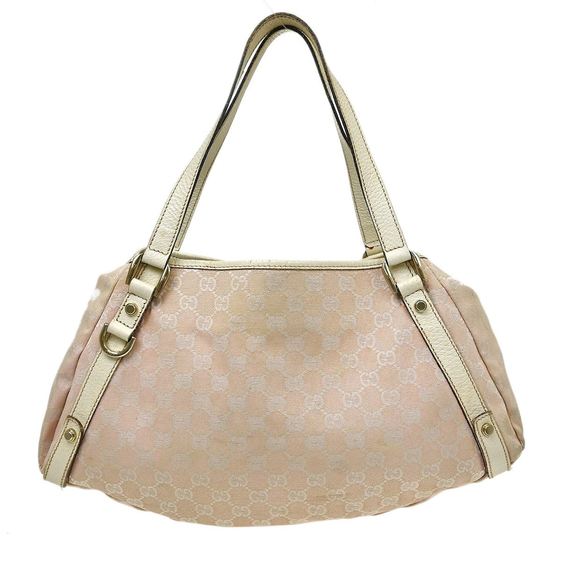 Gucci GG Medium Canvas Leather Tote in Pink and Ivory: Gucci GG Medium Canvas Leather Tote in Pink and Ivory Vintage Gucci GG tote bag in pink canvas and leather with ivory canvas handles. This medium tote features the Gucci GG pattern, a pink canvas lini