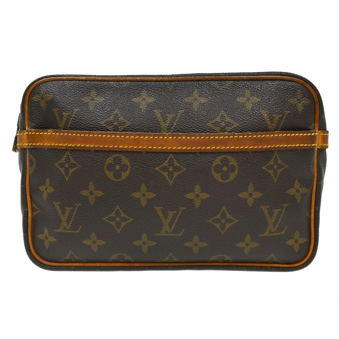 Louis Vuitton Compiegne 23 Monogram Clutch Bag M51847: Louis Vuitton Compiegne 23 Monogram Clutch Bag M51847 Vintage Louis Vuitton Compiegne 23 clutch bag in brown Monogram canvas with leather trim and gold-color hardware. This zip-top handbag is made in 