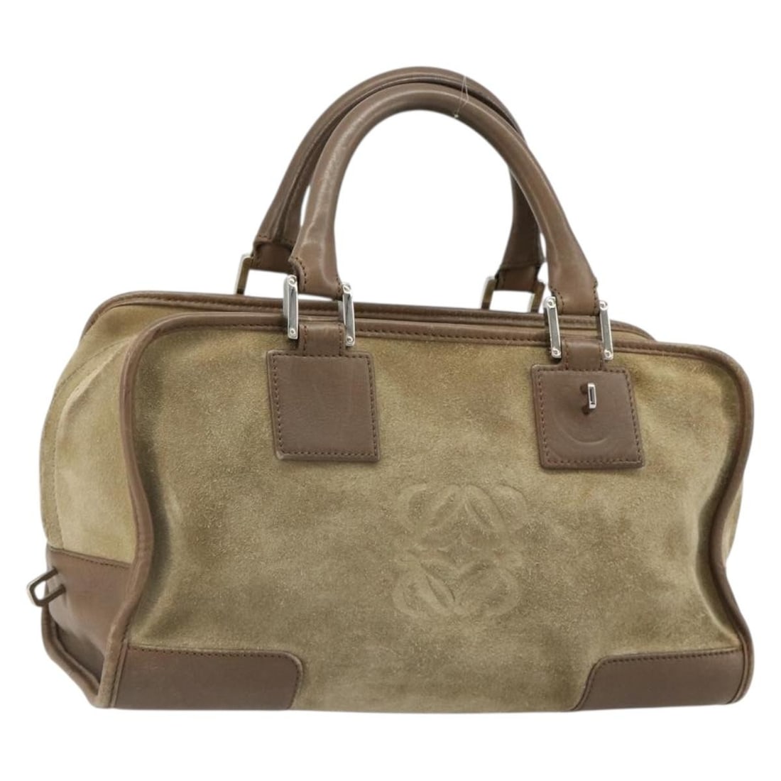 LOEWE Americana suede handbag in beige and silver: LOEWE Americana suede handbag in beige and silver LOEWE Americana 28 handbag in beige suede with silver-tone accents, made in Spain. This women's handbag is offered without the original box or dust ba