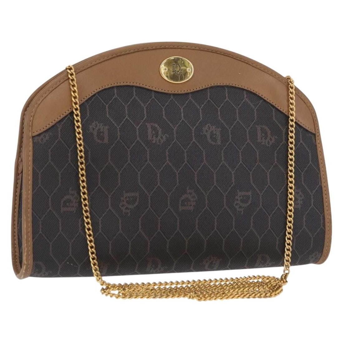 Christian Dior Honeycomb Canvas Shoulder Bag Black and Gold PVC: Christian Dior Honeycomb Canvas Shoulder Bag Black and Gold PVC Christian Dior shoulder bag in black and gold honeycomb canvas with PVC leather trim and a chain strap. Made in France, this women's bag