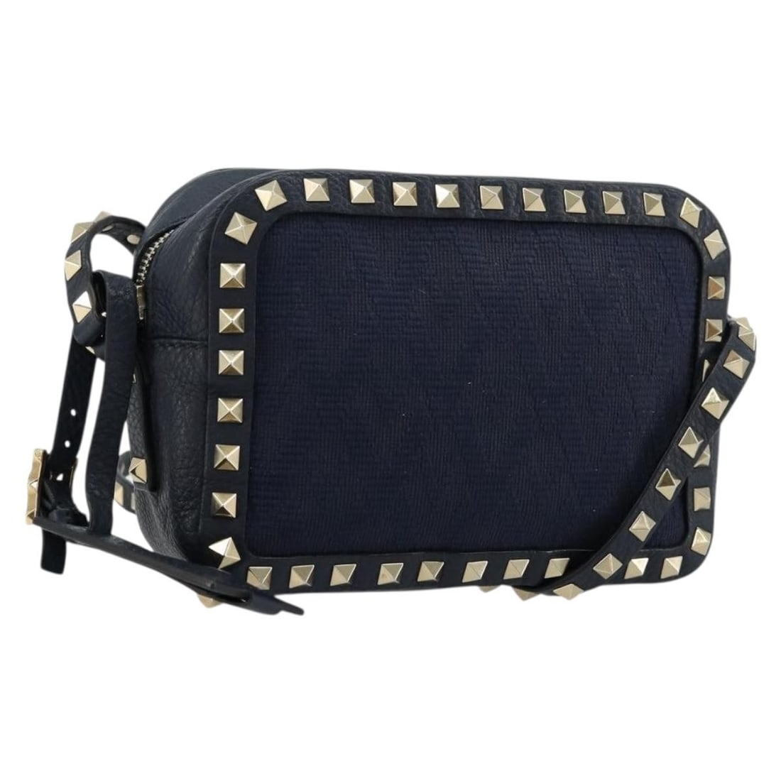 VALENTINO Rockstud Leather Shoulder Bag Navy Gold Tone: VALENTINO Rockstud Leather Shoulder Bag Navy Gold Tone Valentino Rock Studs shoulder bag in navy leather with gold-tone detailing. Made in Italy, this women's shoulder bag includes a name tag. Conditi