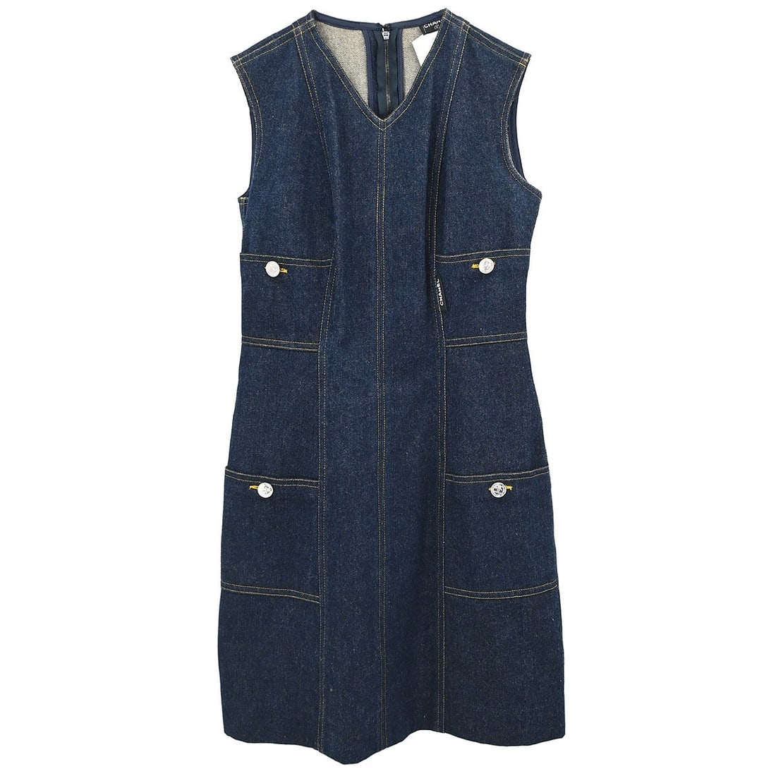 Chanel 04241B sleeveless denim dress in navy size 36 (1 of 15)