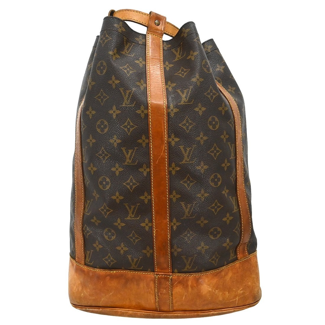 Louis Vuitton Randonnee GM Monogram Drawstring Shoulder Bag M42244: Louis Vuitton Randonnee GM Monogram Drawstring Shoulder Bag M42244 Vintage Louis Vuitton Randonnee GM drawstring shoulder bag in brown Monogram canvas with leather trim and an adjustable shoulder stra