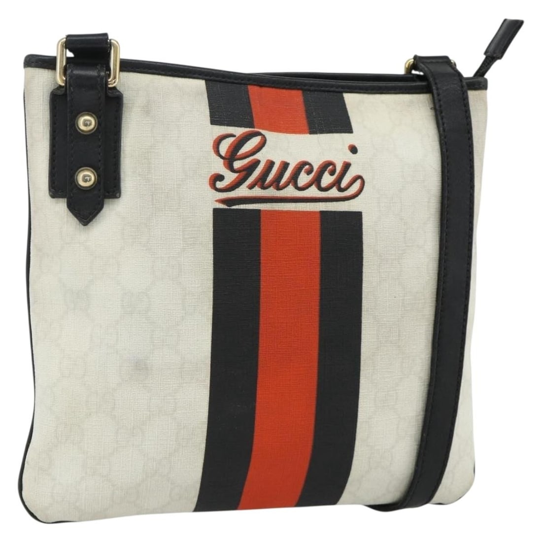 Gucci Sherry Line PVC Leather Shoulder Bag White Gold 239347: Gucci Sherry Line PVC Leather Shoulder Bag White Gold 239347 This GUCCI GG Supreme Sherry Line shoulder bag features a white and gold color scheme crafted from PVC leather and GG canvas. Designed for 