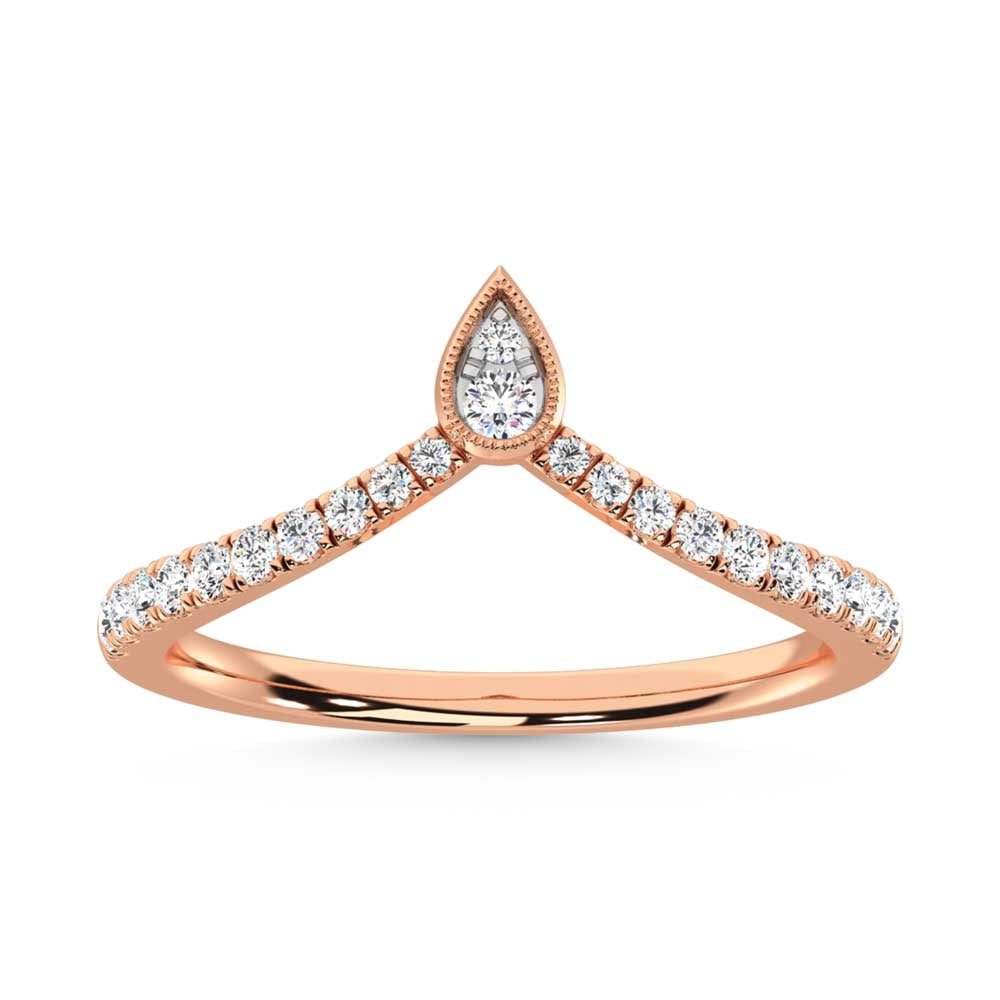 10K Rose Gold Diamond 1/4 Ct. Tw. Chevron Band: 10K Rose Gold Diamond 1/4 Ct. Tw. Chevron Band 10k Rose Gold Stone Color: G-h Stone Clarity: Bi2 Each ring is presented in standard size 6.5. Complimentary resizing is available between sizes 510 (in 