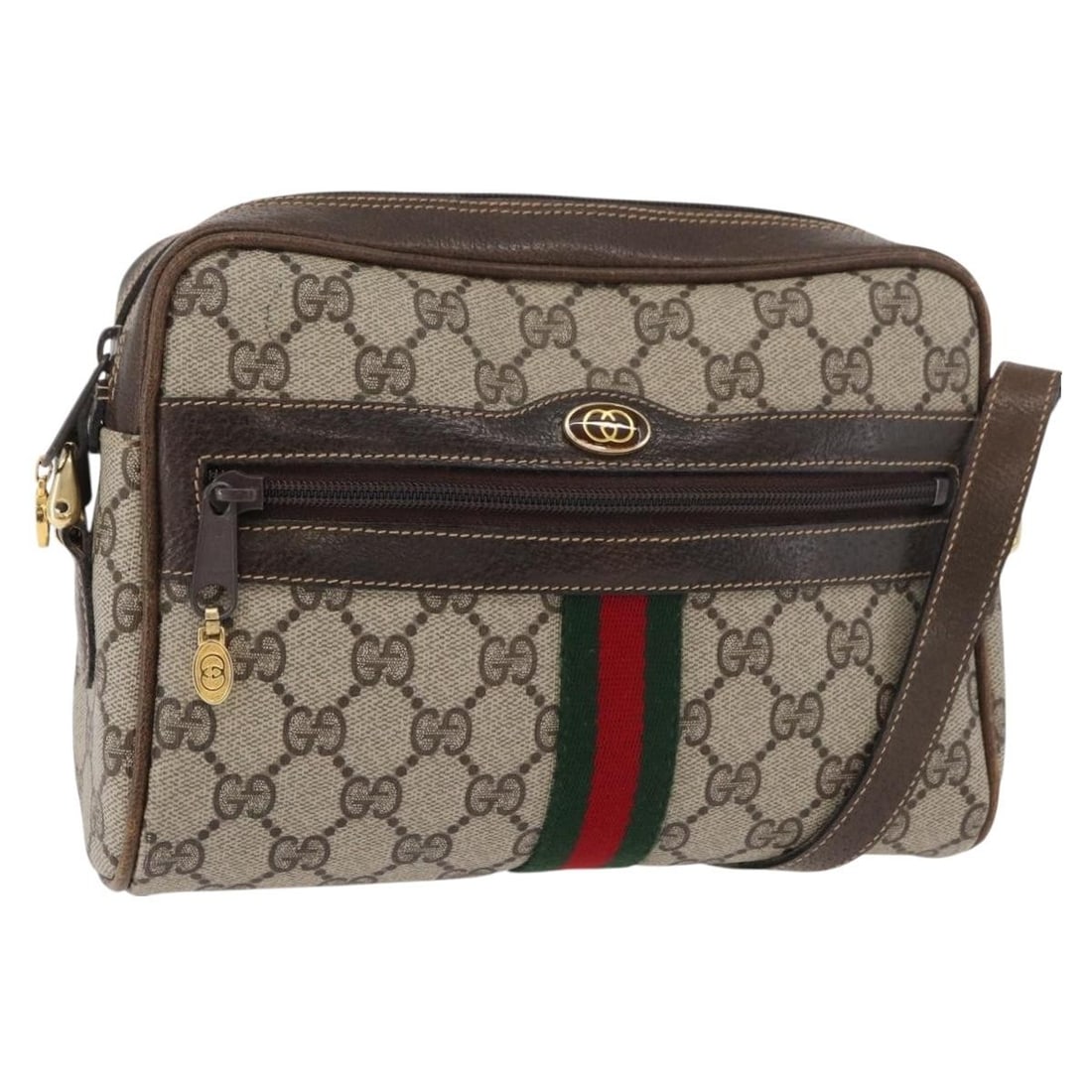 Gucci Sherry Line GG Supreme Beige Gold Shoulder Bag: Gucci Sherry Line GG Supreme Beige Gold Shoulder Bag This GUCCI GG Supreme Web Sherry Line shoulder bag features beige and gold PVC leather with GG canvas detailing. The bag is designed for women and 