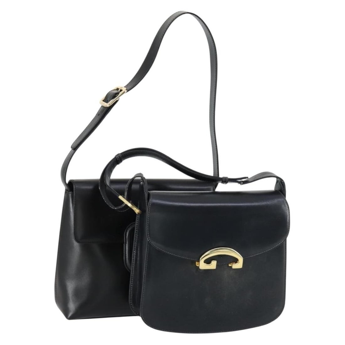 Set of 2 Black Leather Gucci Shoulder Bags Made in Italy: Set of 2 Black Leather Gucci Shoulder Bags Made in Italy This is a Gucci shoulder bag set crafted from black leather and made in Italy. The set shows significant signs of use, including loss of shape,