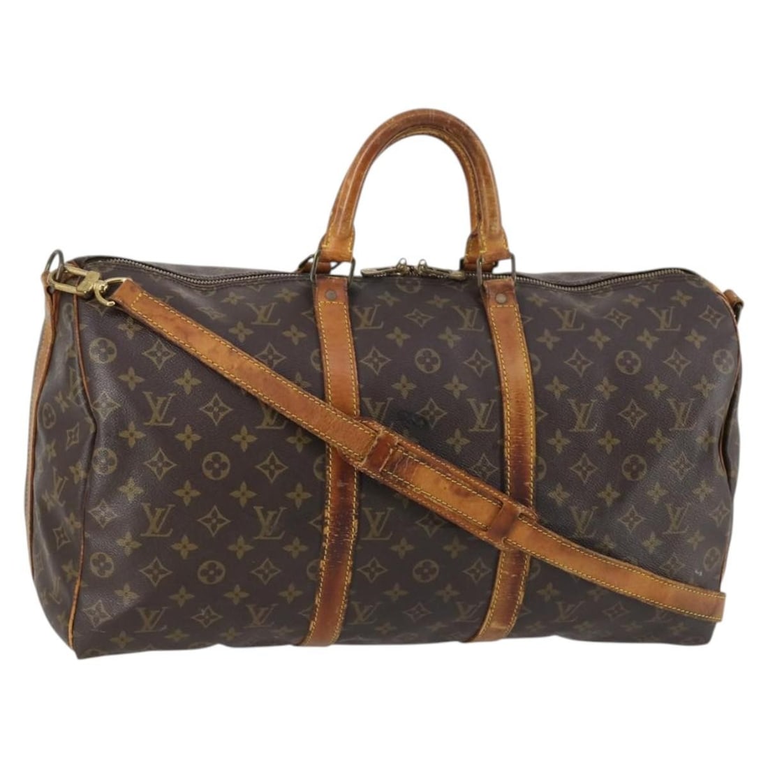 Louis Vuitton M41416 Keepall 50 Monogram Canvas Travel Bag: Louis Vuitton M41416 Keepall 50 Monogram Canvas Travel Bag Louis Vuitton Keepall Bandouliere 50 hand bag in Monogram canvas, made in France. This women's bag includes a shoulder strap and shows heavy 