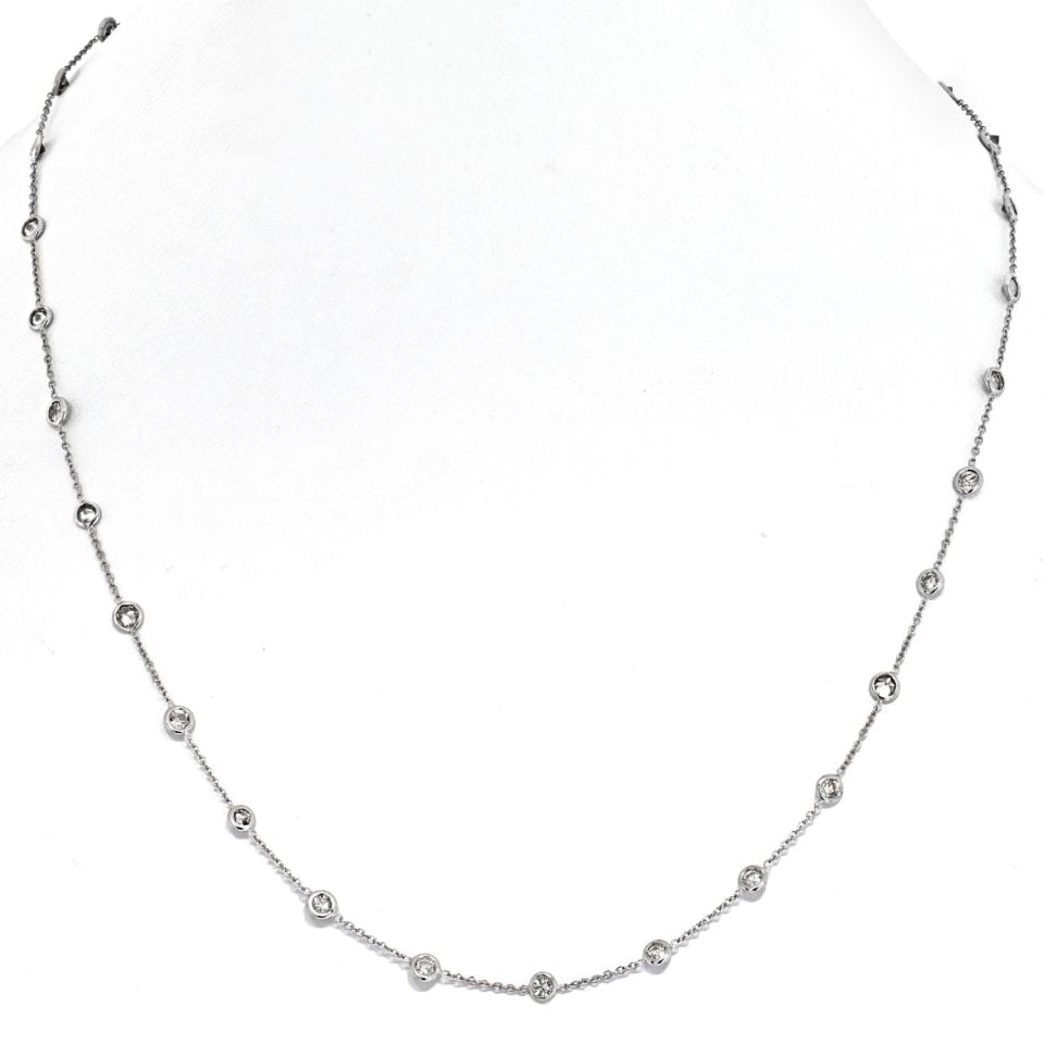 Platinum Diamonds by the Yard Necklace 3.40cttw 18 Inch Round Stones: Platinum Diamonds by the Yard Necklace 3.40cttw 18 Inch Round Stones This exquisite 18-inch necklace features a stunning total of 3.40 carats of round diamonds, meticulously set in luxurious platinum.