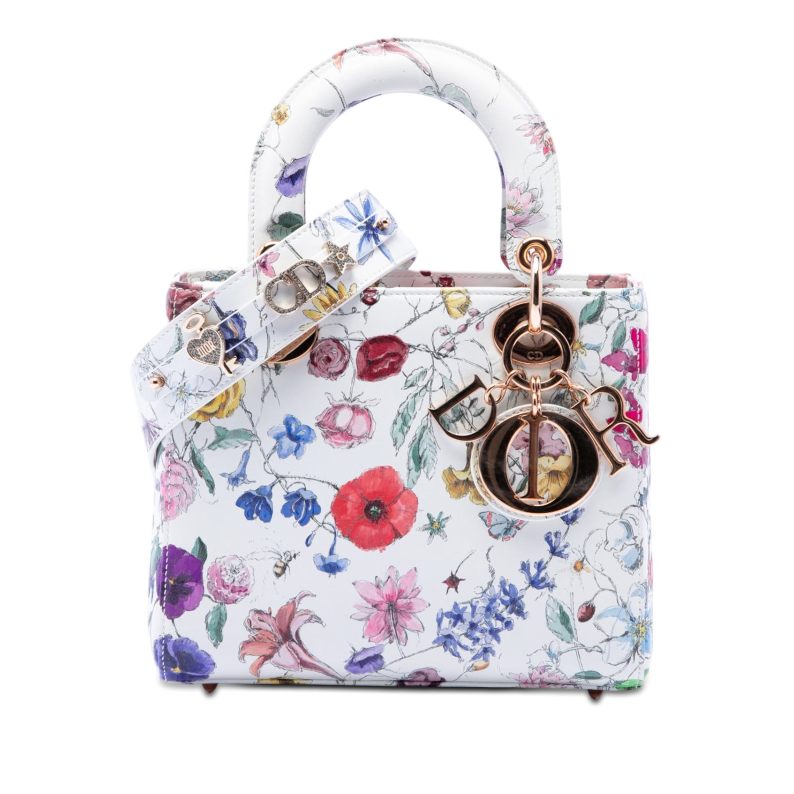 Dior My ABCDior Lady Dior Small Florilegio Calfskin Bag: Dior My ABCDior Lady Dior Small Florilegio Calfskin Bag Small Lady Dior handbag in white printed calfskin with flat leather handles, a detachable flat strap, a fold-in flap closure, and interior zip a