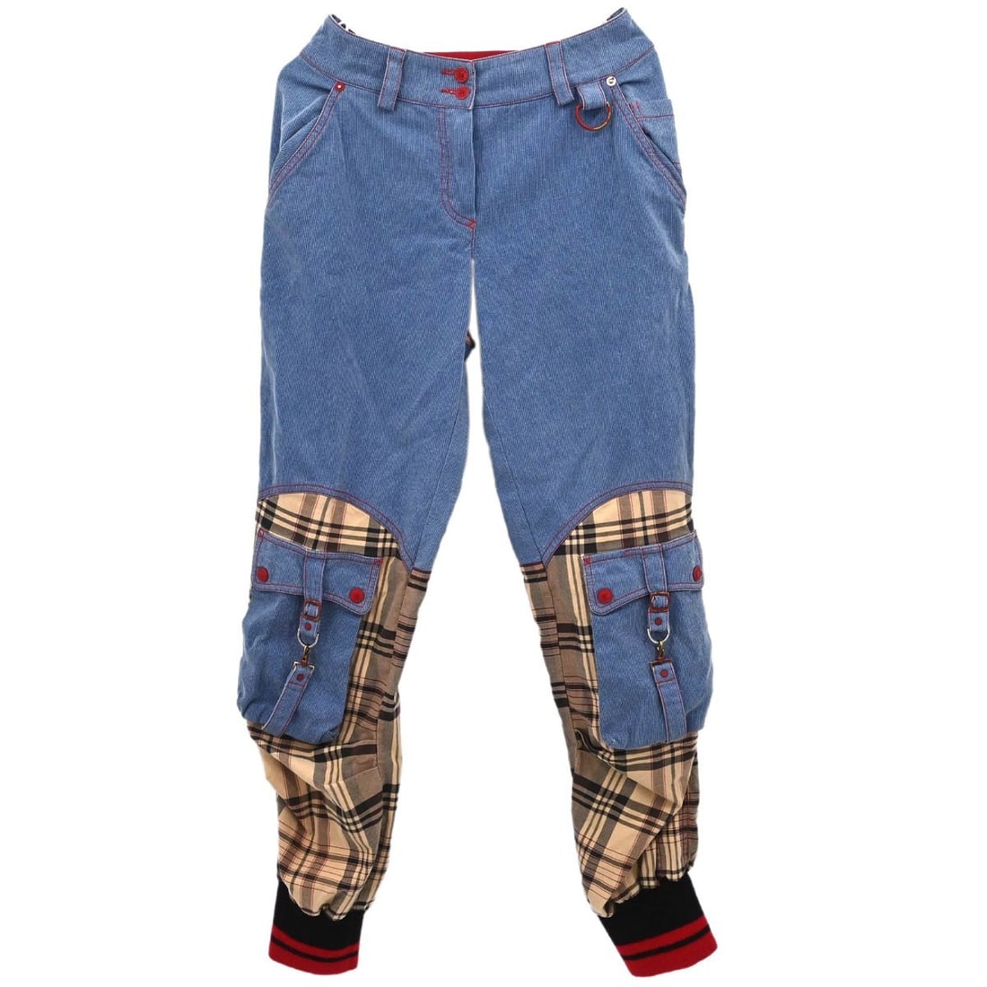 Christian Dior IT 38 check cotton blend pants beige blue: Christian Dior IT 38 check cotton blend pants beige blue Christian Dior check denim pants for women in beige and blue. These long pants feature a button closure and a casual design. The fabric is 96% 