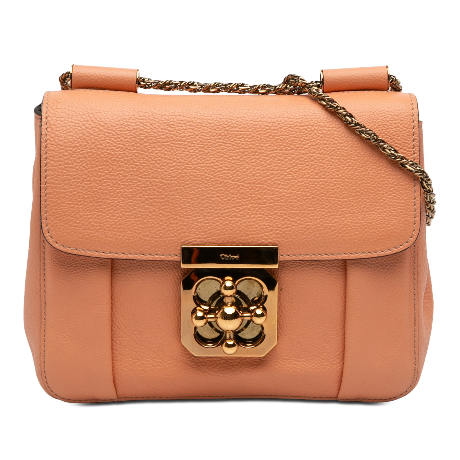 Chloe Elsie Small Leather Crossbody Bag Orange: Chloe Elsie Small Leather Crossbody Bag Orange Chloe Small Elsie crossbody bag in orange leather with a front flap and turn lock closure. This bag features a convertible chain link shoulder strap and 