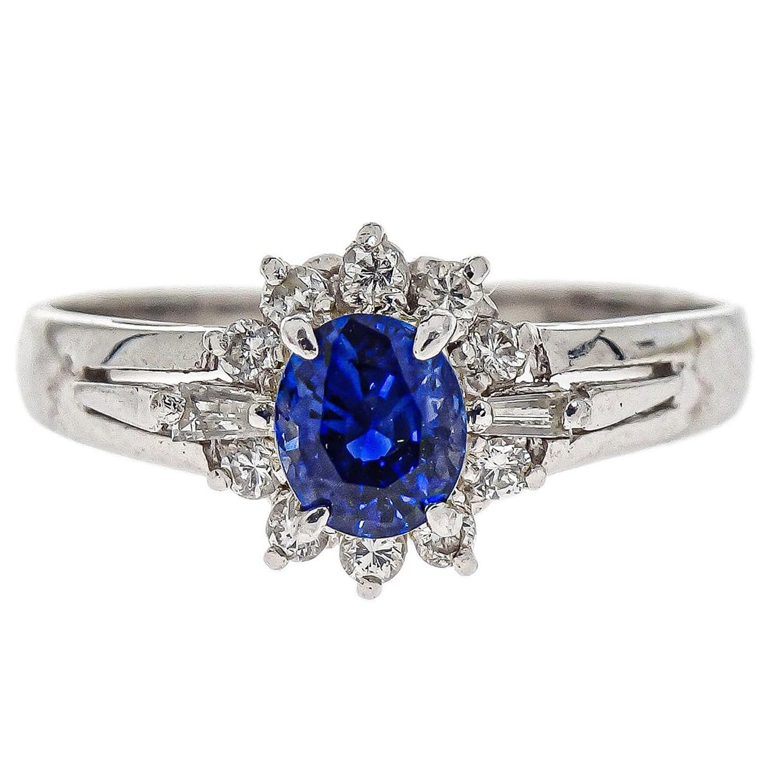 Vintage Pt900 Platinum Ring with Sapphire and Diamond Size #52 (1 of 4)