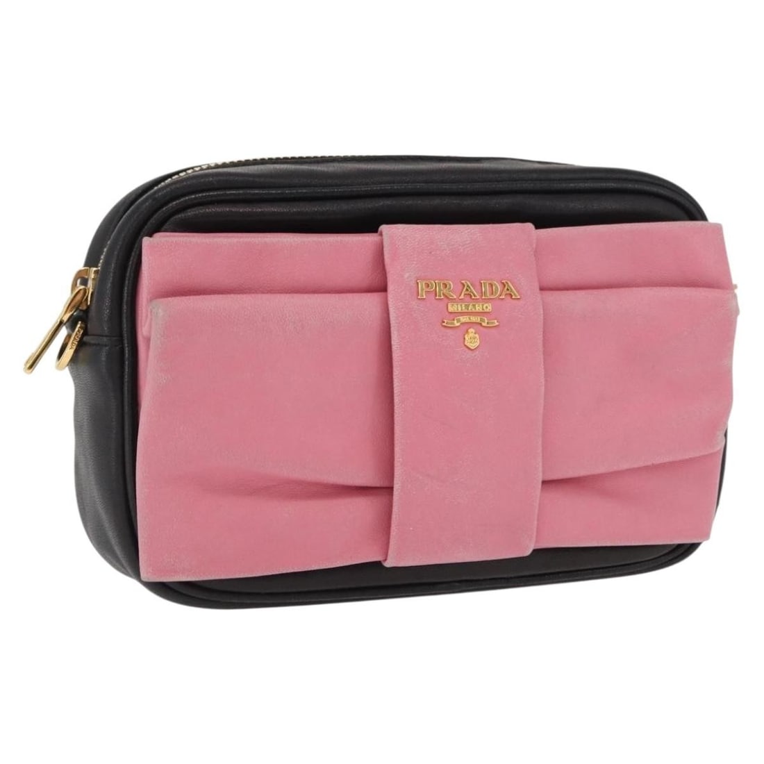 PRADA Pink Gold Leather Shoulder Bag 163191: PRADA Pink Gold Leather Shoulder Bag 163191 Prada shoulder bag in pink and gold leather, made in Italy. This women's bag is offered without the original box or dust bag and includes only the item show