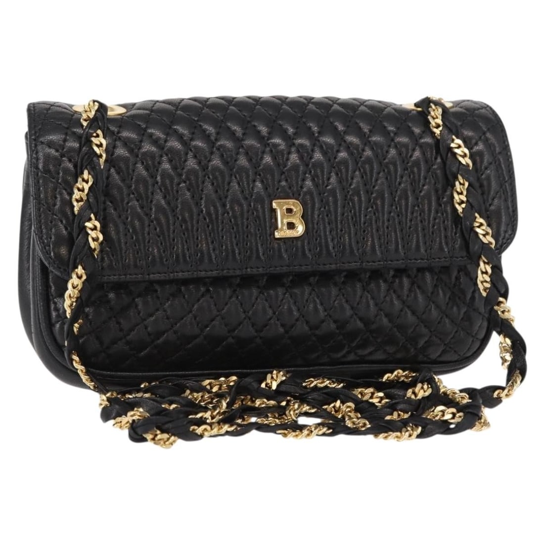 BALLY Black Gold Quilted Leather Shoulder Bag Authentic 153938 (1 of 18)