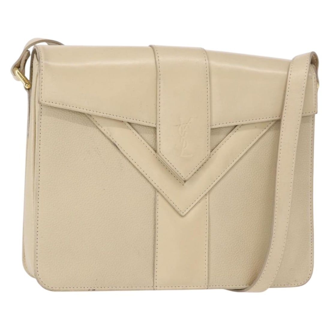 SAINT LAURENT Beige Gold Leather Shoulder Bag Authentic: SAINT LAURENT Beige Gold Leather Shoulder Bag Authentic This SAINT LAURENT shoulder bag features a chic design in a stunning beige and gold color combination. Made from high-quality leather, this bag 