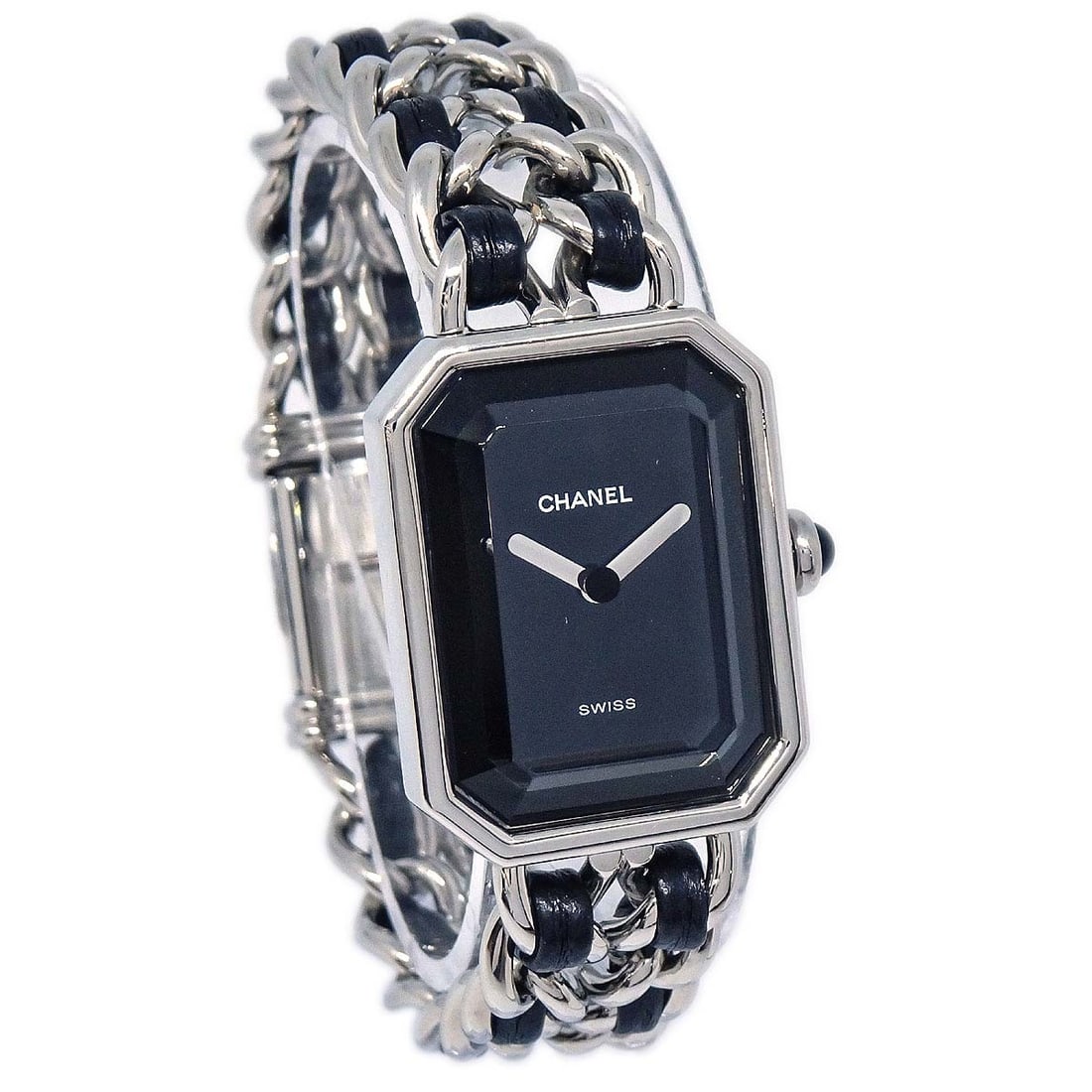 Chanel Premiere Womens Quartz Wristwatch Stainless Steel Leather Swiss Made: Chanel Premiere Womens Quartz Wristwatch Stainless Steel Leather Swiss Made Chanel Premiere #S wristwatch with a quartz movement and analog display. This women's watch features a black and silver colo