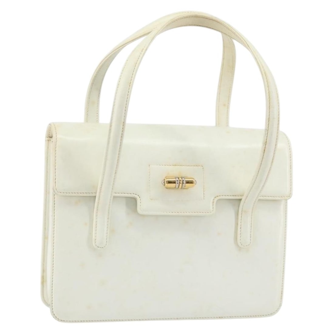 GUCCI White Gold Leather Hand Bag with Shoulder Strap Auth 154583: GUCCI White Gold Leather Hand Bag with Shoulder Strap Auth 154583 This GUCCI hand bag showcases a stunning combination of white leather and gold accents, making it a luxurious addition to any wardrobe