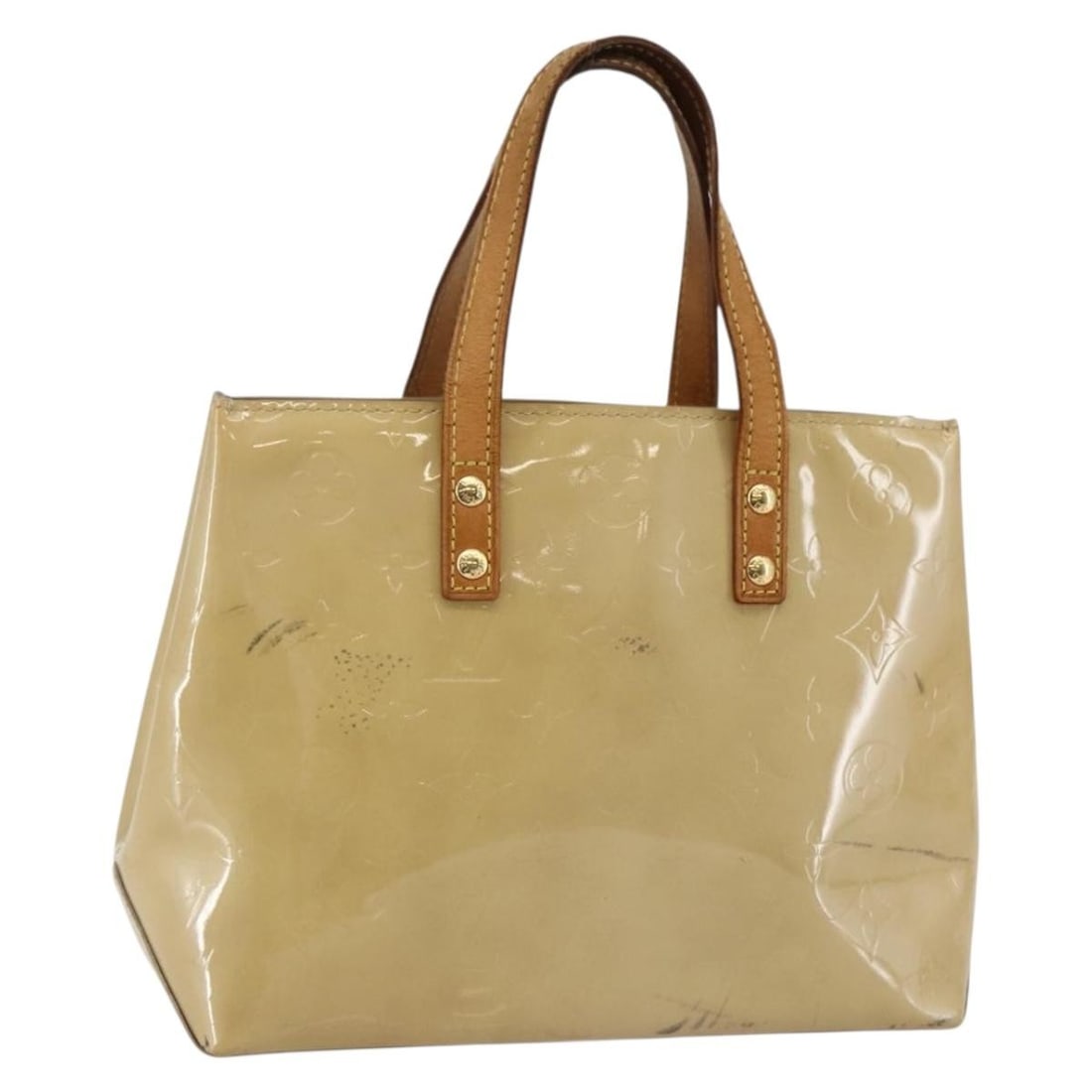 Louis Vuitton Monogram Vernis Reade PM Hand Bag Beige M91334 Authentic France: Louis Vuitton Monogram Vernis Reade PM Hand Bag Beige M91334 Authentic France Introducing the LOUIS VUITTON Monogram Vernis Reade PM Hand Bag in a stylish beige patent leather. This elegant handbag, c