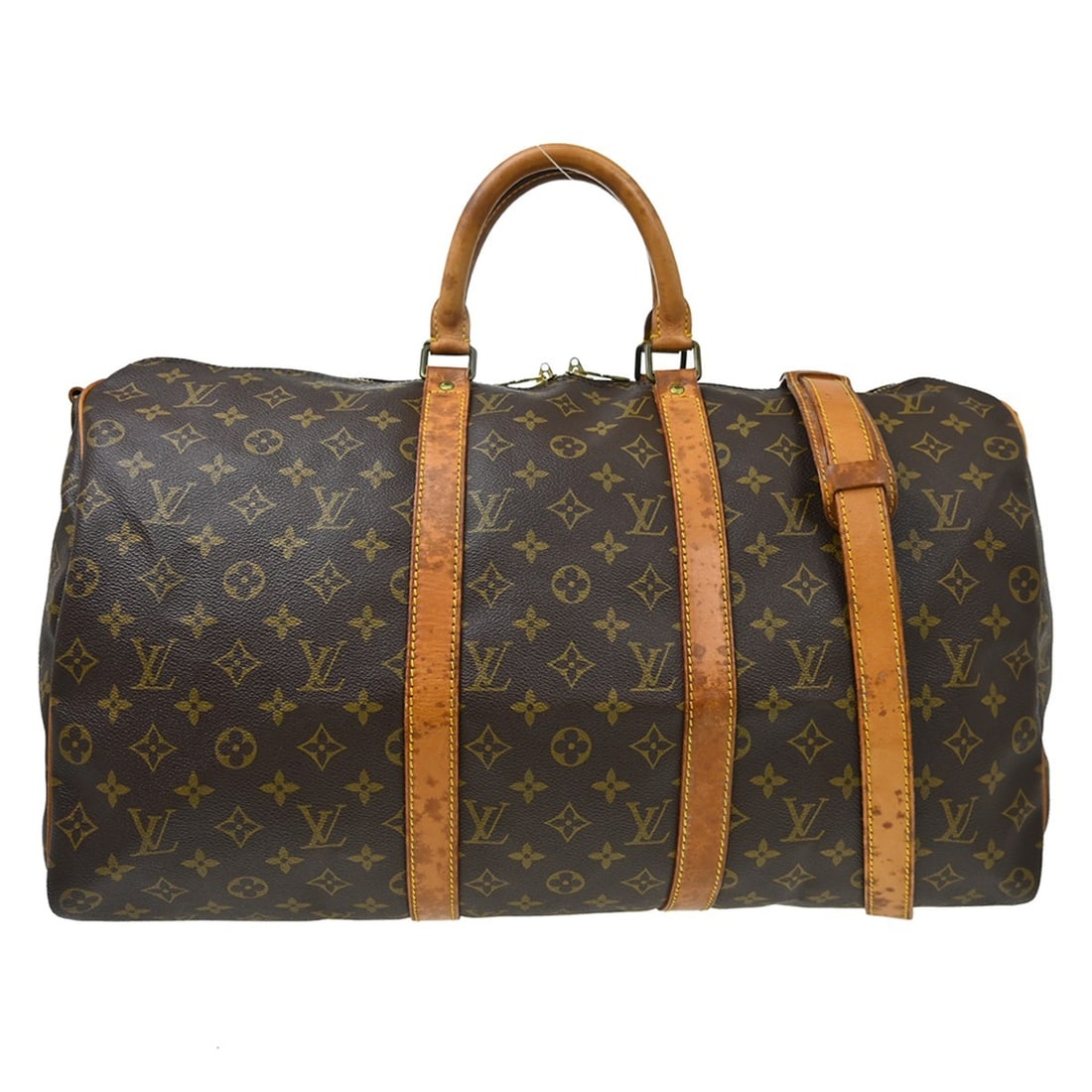Louis Vuitton Keepall 50 Bandouliere Monogram Travel Bag M41416: Louis Vuitton Keepall 50 Bandouliere Monogram Travel Bag M41416 Vintage Louis Vuitton Keepall 50 Bandouliere handbag in brown Monogram canvas with leather trim and double handles. This large zip-top t