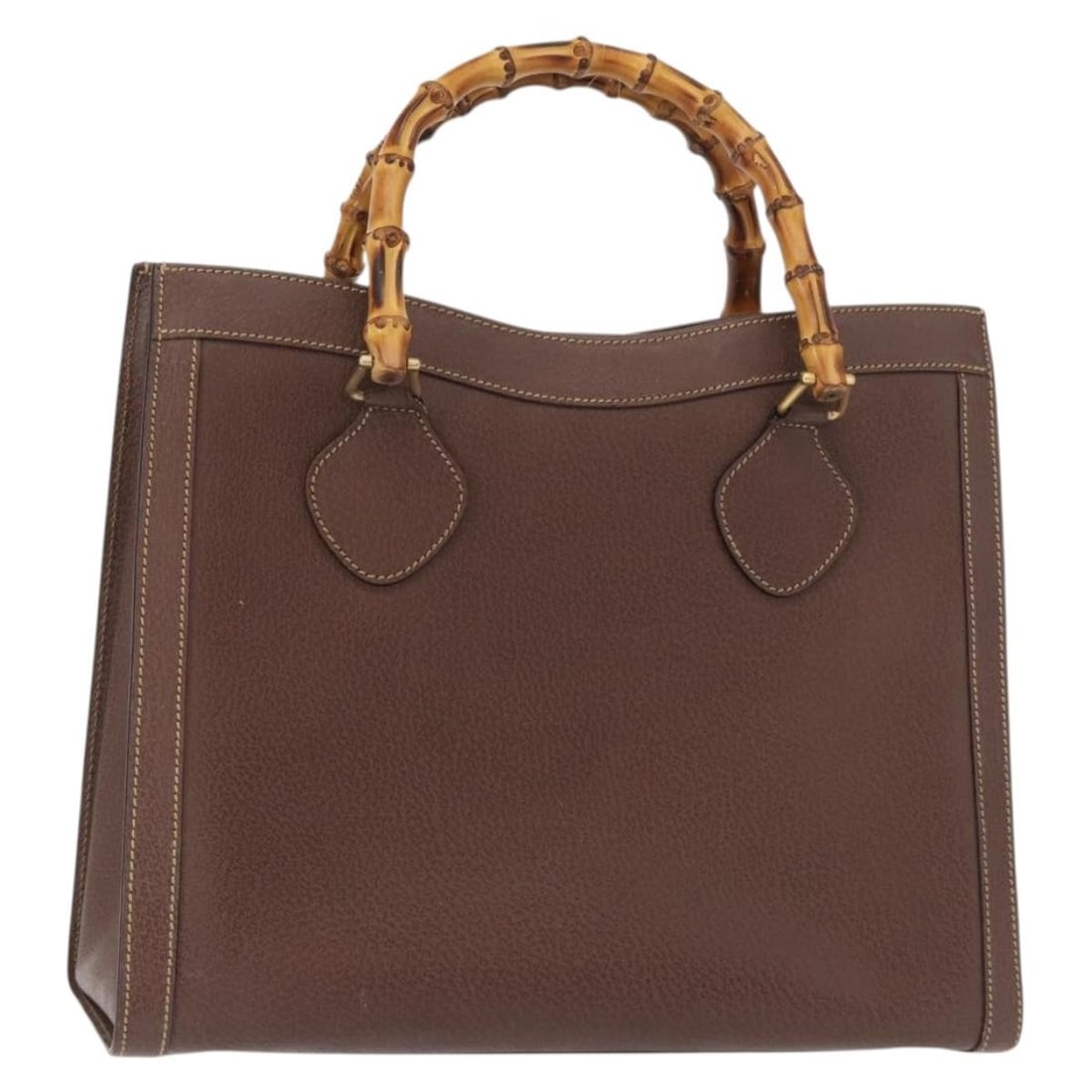 Gucci 002 2853 0260 0 Brown Leather Bamboo Handle Tote: Gucci 002 2853 0260 0 Brown Leather Bamboo Handle Tote Gucci bamboo tote bag in brown leather with gold-tone accents. Made in Italy, this women's tote shows heavy use with rubbing, stains, slight loss