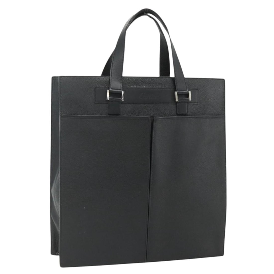 Cartier black leather tote bag gold made in France: Cartier black leather tote bag gold made in France This CARTIER tote bag is crafted from leather in black and gold tones. Designed for women, it features a spacious main compartment and a handle drop 