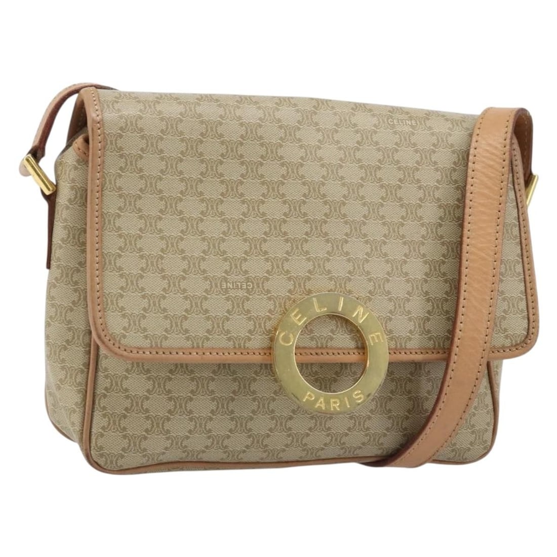 Celine Macadam Beige PVC Canvas Shoulder Bag Gold Accents Italy (1 of 18)