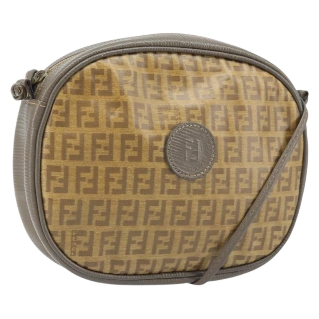 Fendi Zucchino Beige Silver PVC Canvas Shoulder Bag for Women: Fendi Zucchino Beige Silver PVC Canvas Shoulder Bag for Women This FENDI Zucchino shoulder bag is crafted from PVC leather and Zucchino canvas in beige and silver tones. Designed for women, it feature