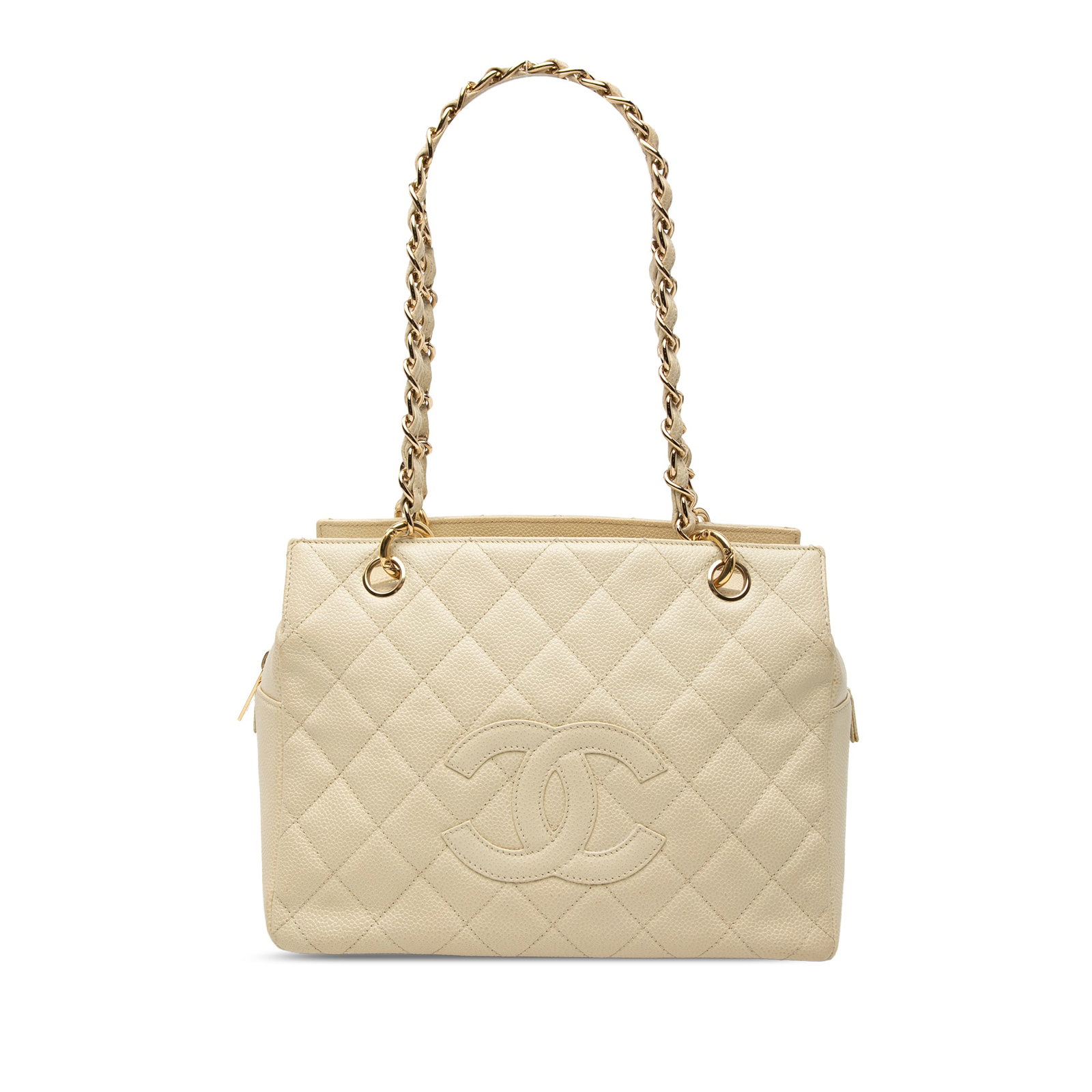 Chanel Petite Timeless Tote Quilted Brown Caviar Leather Shoulder Bag: Chanel Petite Timeless Tote Quilted Brown Caviar Leather Shoulder Bag This Chanel Petite Caviar Timeless Tote features a quilted caviar leather body in brown, leather-woven chain straps with leather s