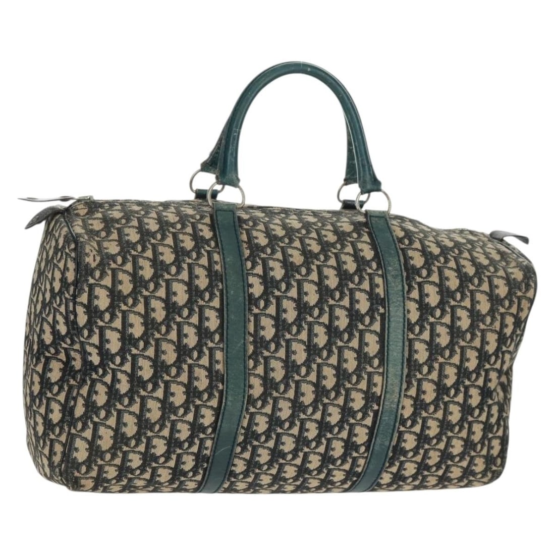 Navy Trotter Canvas Boston Bag by Christian Dior Silver Accents: Navy Trotter Canvas Boston Bag by Christian Dior Silver Accents This Christian Dior Boston Bag features the signature Trotter canvas in navy and silver tones. Made in France, the bag showcases a class