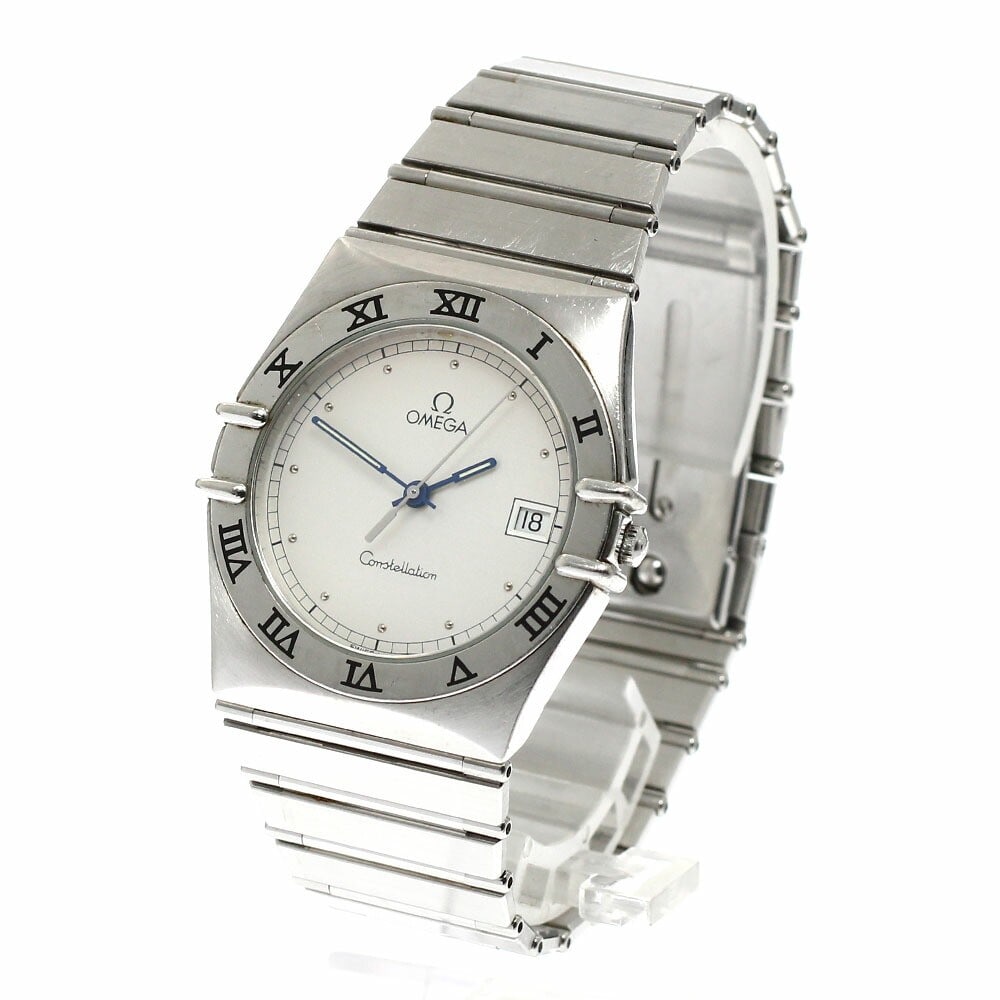 Omega Constellation Quartz Date Stainless Steel Men's Wristwatch: Omega Constellation Quartz Date Stainless Steel Men's Wristwatch This OMEGA Constellation Date Quartz men's wristwatch features a stainless steel case and bracelet with a silver dial. The watch is equ