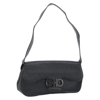 Black Leather Shoulder Bag Salvatore Ferragamo Gancini Silver Tone: Black Leather Shoulder Bag Salvatore Ferragamo Gancini Silver Tone Salvatore Ferragamo Gancini shoulder bag in black leather with silver-tone accents. Made in Italy, this shoulder bag has a compact pr