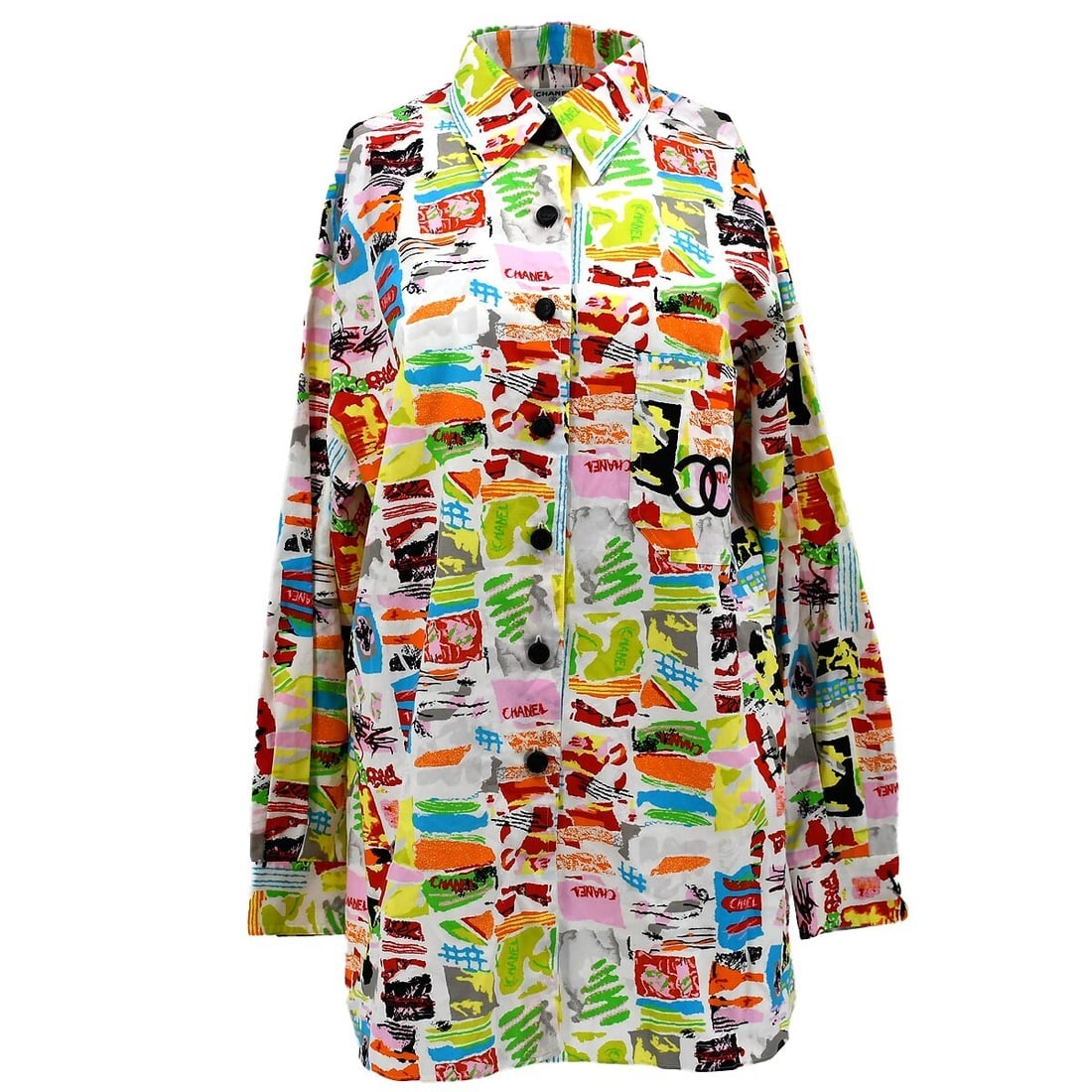 Vintage CHANEL 42 Multicolor Cotton Long Sleeve Blouse (1 of 10)