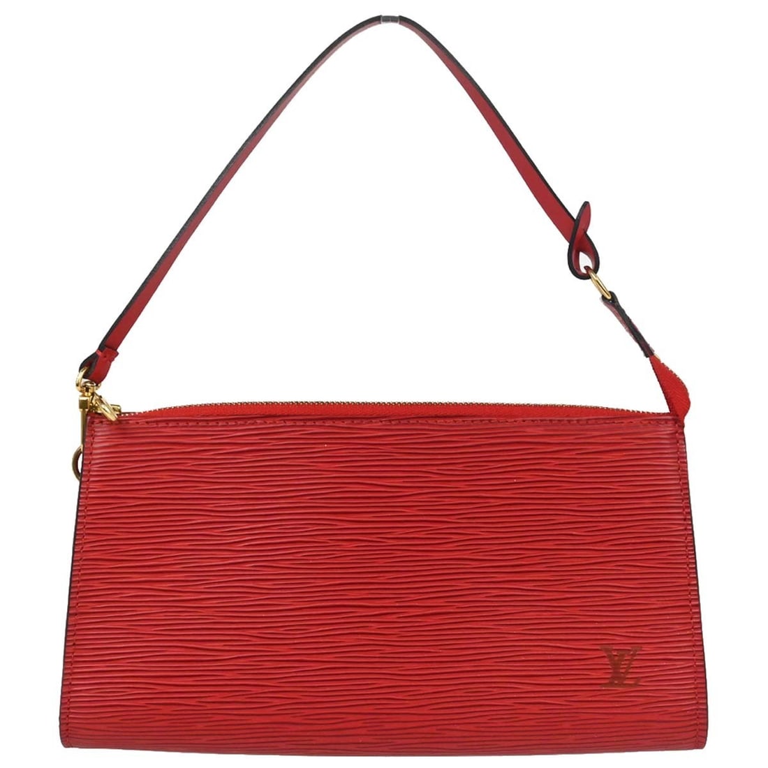 Louis Vuitton Pochette Accessoires 24 Red Epi Leather Top Handle Bag: Louis Vuitton Pochette Accessoires 24 Red Epi Leather Top Handle Bag Louis Vuitton Pochette Accessoires 24 handbag in Castilian red Epi leather with a zip closure, top handle, detachable strap, logo a