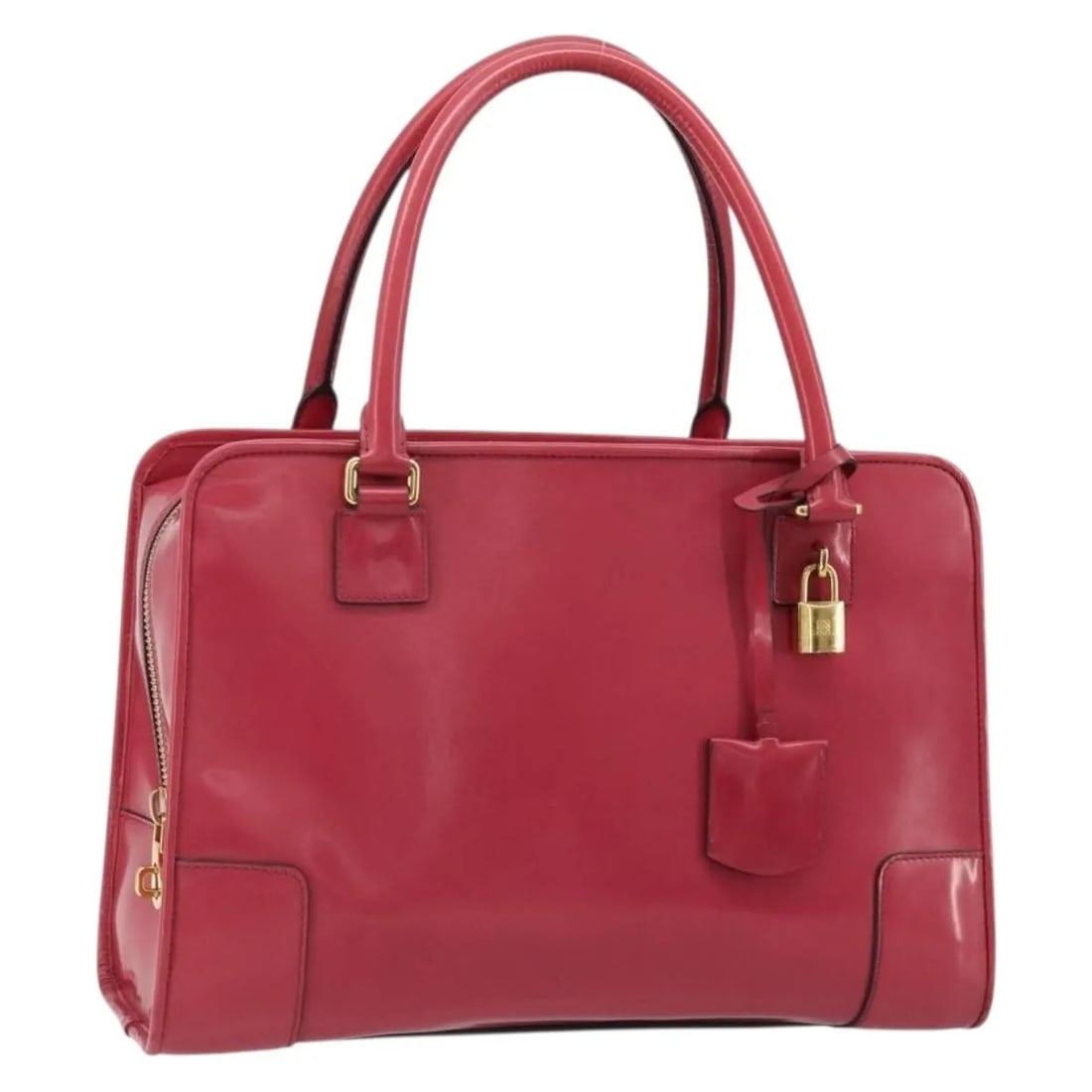 Loewe Amazona Pink Patent Leather Handbag: Loewe Amazona Pink Patent Leather Handbag This Loewe Amazona Bag features a striking pink patent leather exterior, offering a bold and sophisticated look. Designed for women, the bag is crafted in Spa