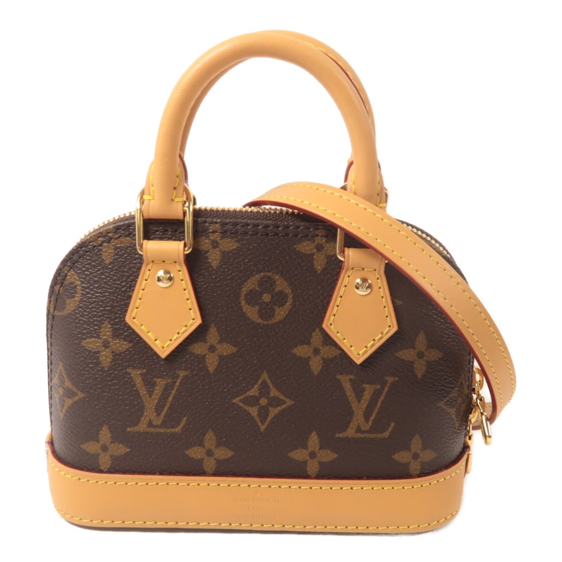 Louis Vuitton Nano Alma 2way Shoulder Bag Monogram Brown GHW: Louis Vuitton Nano Alma 2way Shoulder Bag Monogram Brown GHW Compact Louis Vuitton Nano Alma 2-way shoulder bag in brown Monogram coated canvas. Made in France, this women's bag features the