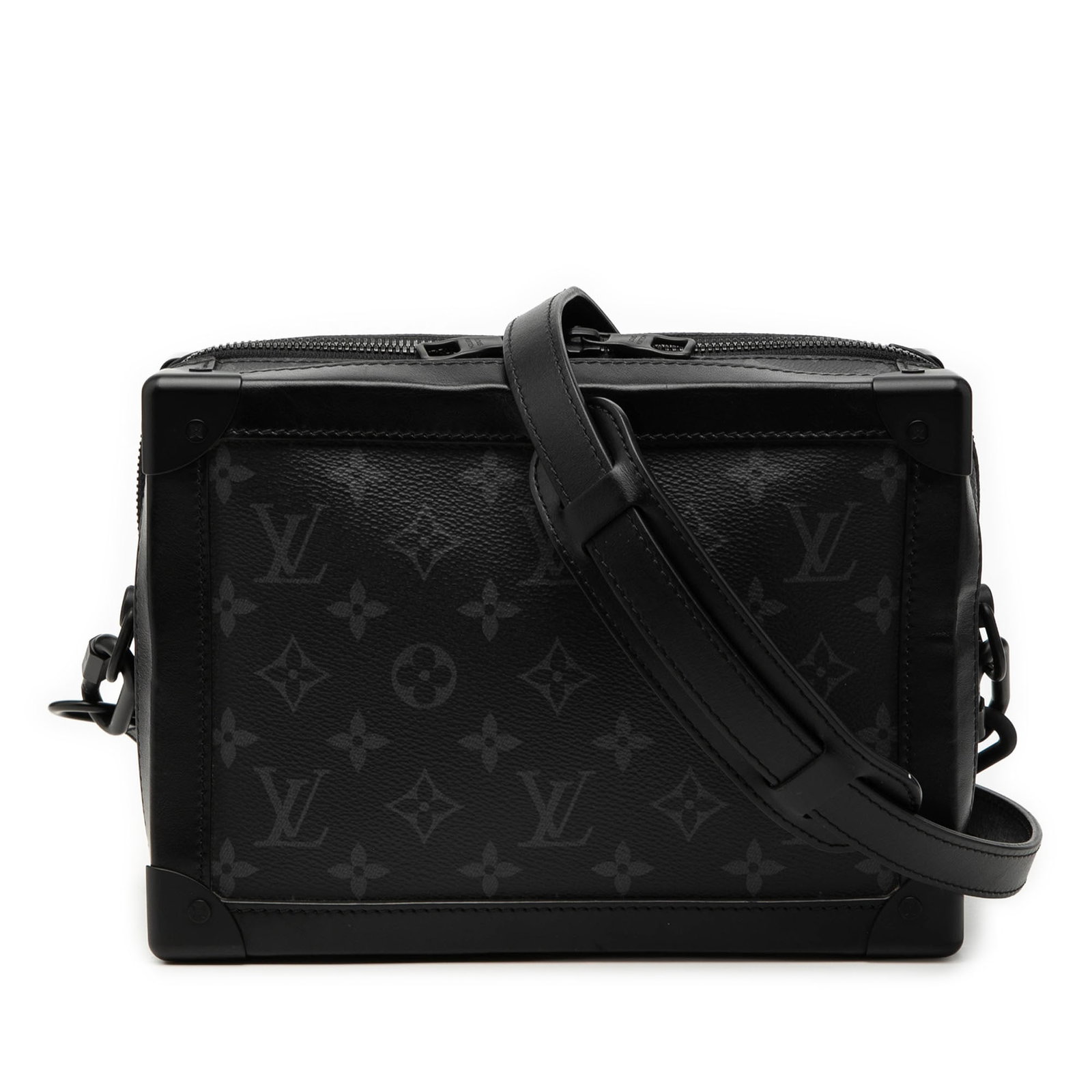 Louis Vuitton Eclipse Monogram Soft Trunk Bag: Louis Vuitton Eclipse Monogram Soft Trunk Bag This Louis Vuitton Monogram Eclipse Soft Trunk showcases the brand's signature monogram canvas with leather trim, complemented by a flat leather strap and