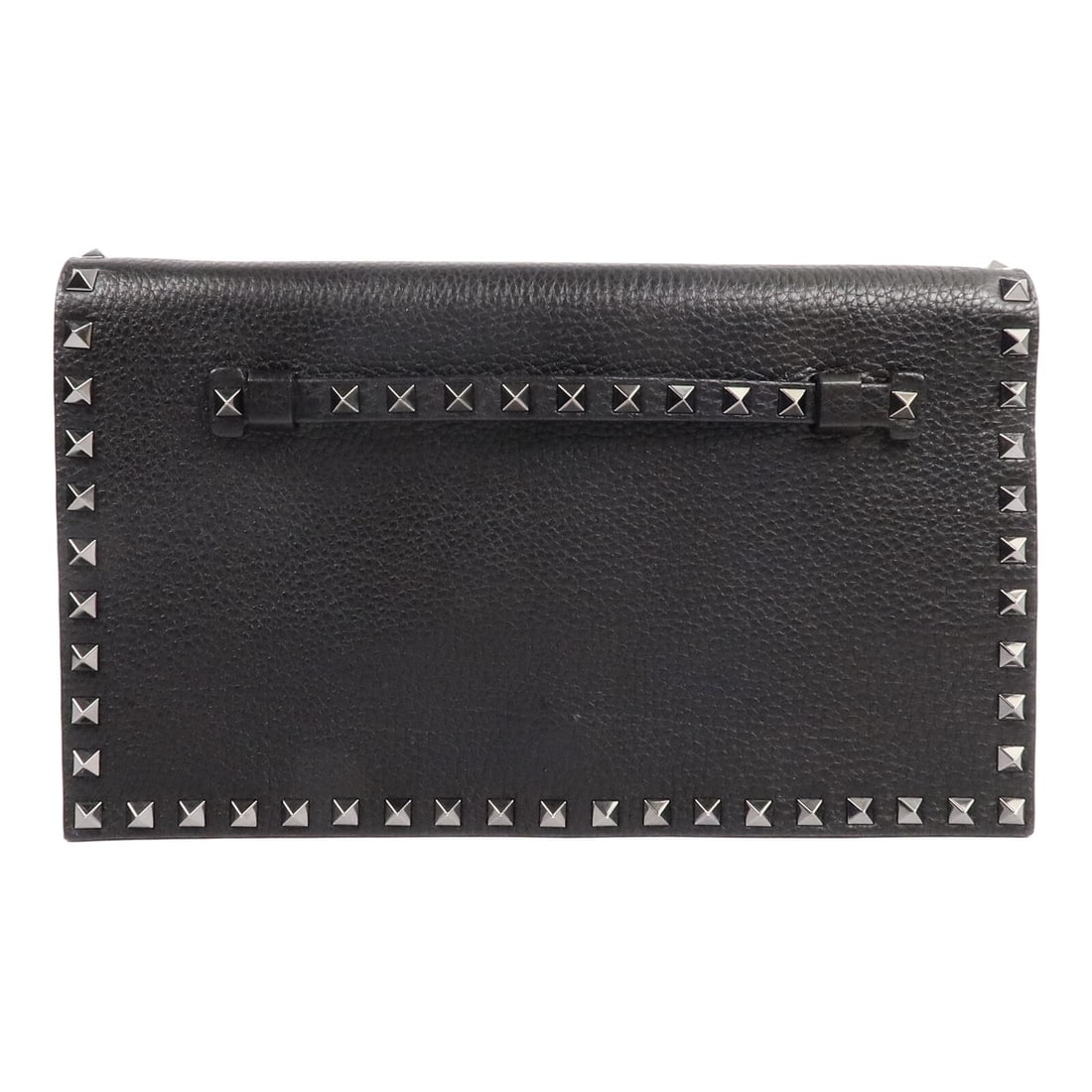 Valentino Rockstud black calfskin accessory pouch clutch: Valentino Rockstud black calfskin accessory pouch clutch Valentino accessory pouch with handle crafted in black calfskin leather. Made in Italy, this women's clutch-style bag features a slim profile a