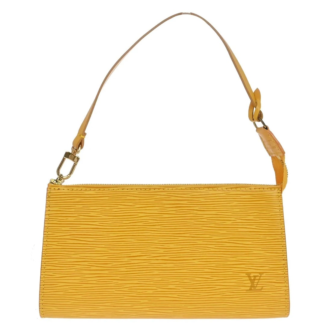 Louis Vuitton Pochette Accessoires NM Yellow Epi Leather Bag: Louis Vuitton Pochette Accessoires NM Yellow Epi Leather Bag Louis Vuitton Pochette Accessoires NM in yellow leather. This women's handbag is made in France and is presented in good condition. Noted c